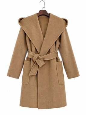 MaxMara Hooded Wrap Coat in Camel